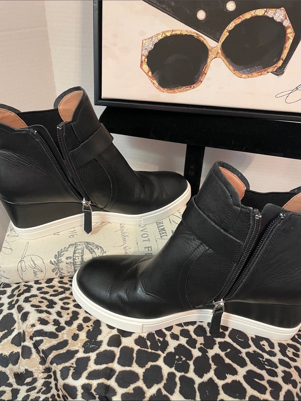 Linea Paola Freston Women's Black Leather Wedge Ankle Sneakers - Picture 13 of 14